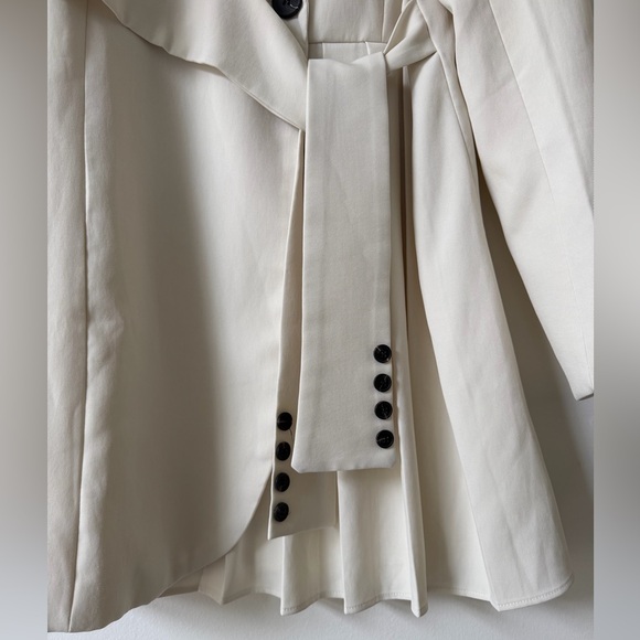 Chic Ivory Belted Blazer Dress Pleated Business Casual Office Professional - Picture 4 of 6